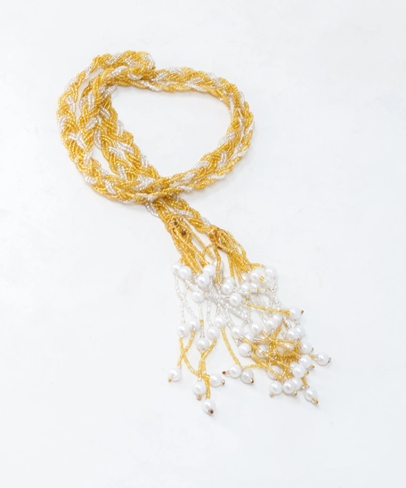 Beads Waist Belt - Gold and White 