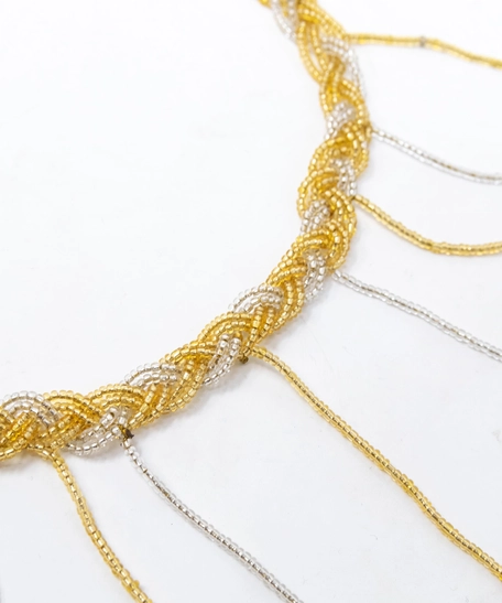 Beaded Necklace - Gold and White