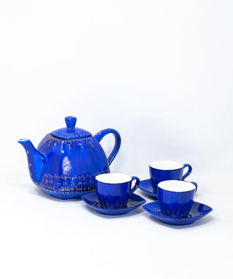 Navy Blue Porcelain Teapot and Tea Cups Set