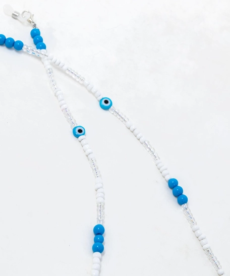 Beaded Glasses Strap - Multicolor - White & Blue