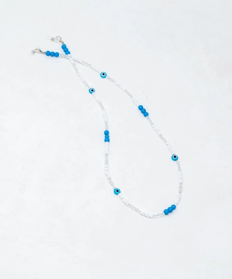 Beaded Glasses Strap - Multicolor - White & Blue