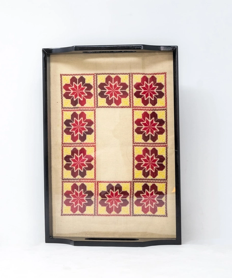 Embroidered Serving Tray - Red and Yellow