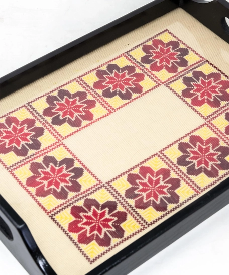 Embroidered Serving Tray - Red and Yellow