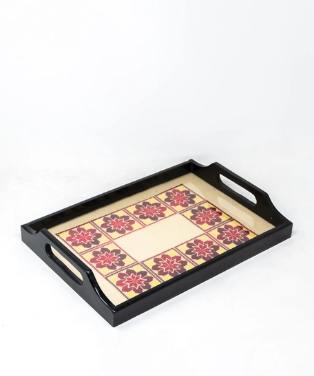 Embroidered Serving Tray - Red and Yellow