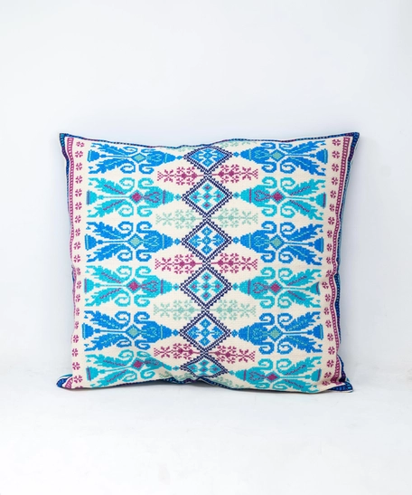 Blue and White Embroidered Cushion Cover