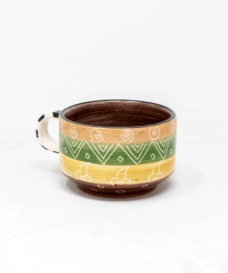 Pottery Tea Cup - Multicolor - Brown