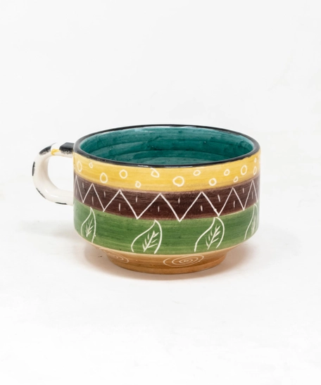 Pottery Tea Cup - Multicolor - Brown