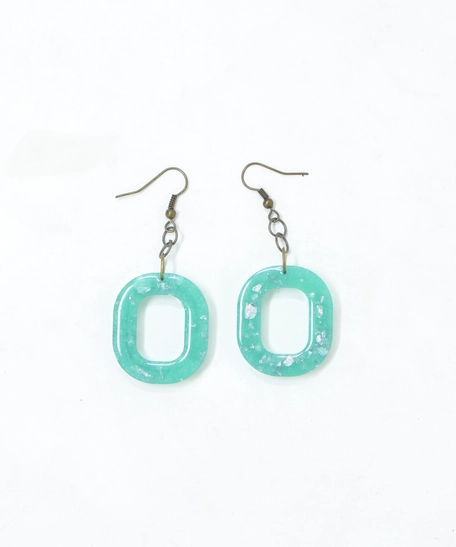 Square and Oval Resin Earrings - Multicolor - Blue
