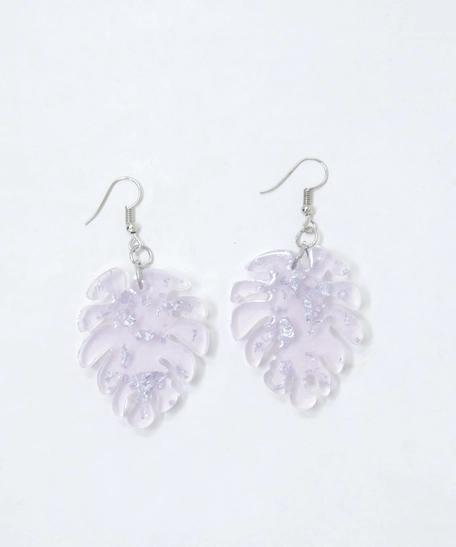 Leaf-Shaped Resin Earrings - Purple