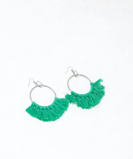 Macrame Hoop Earrings - Green