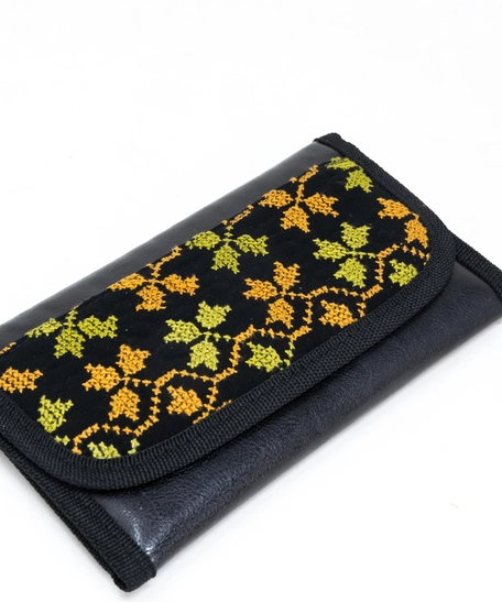 Trifold Embroidered Wallet- Multi Patterns - Yellow & White