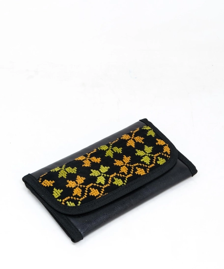 Trifold Embroidered Wallet- Multi Patterns - Yellow & White