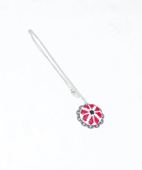 Embroidered Necklace - Red Flower - Design 2