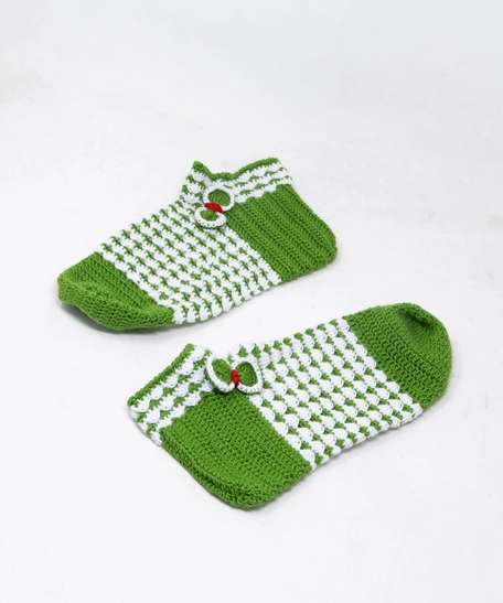 Green & White Crochet Slippers