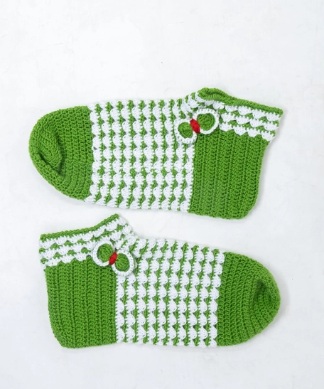 Green & White Crochet Slippers