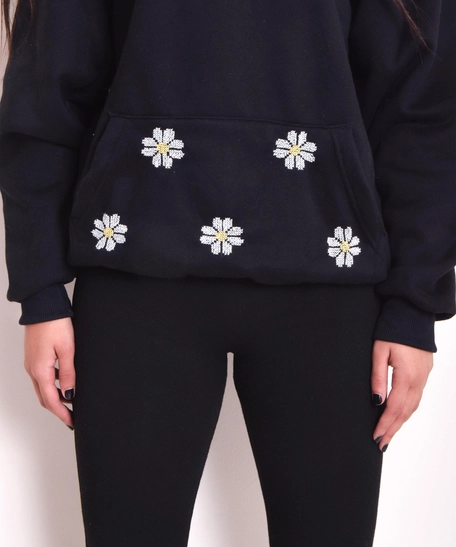 Hand Embroidered Hoodie - White Roses