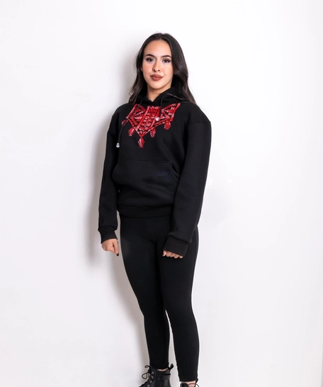 Hand Embroidered Hoodie - Red  - XL