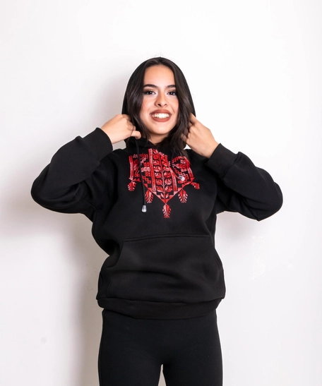 Hand Embroidered Hoodie - Red  - XL