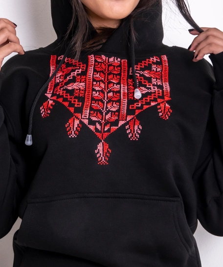 Hand Embroidered Hoodie - Red  - XL