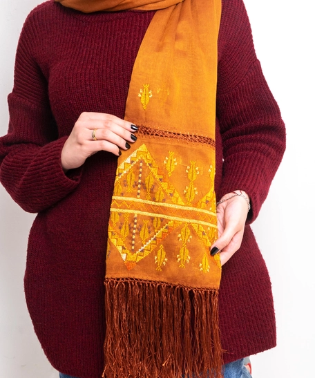 Orange Scarf with Hand Embroidery