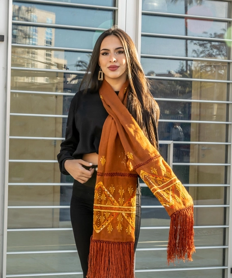 Orange Scarf with Hand Embroidery