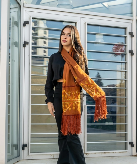 Orange Scarf with Hand Embroidery