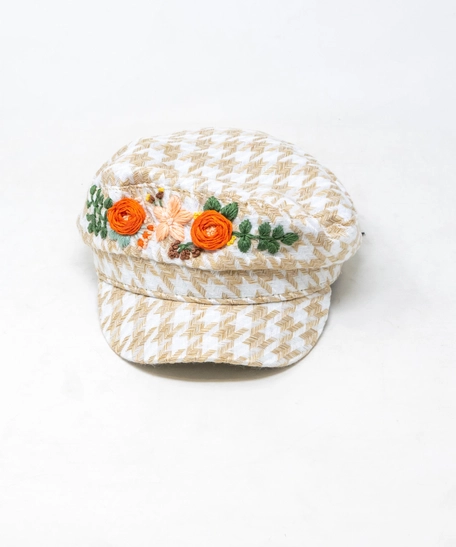 Women Newsboy Cap with Flowers Embroidery