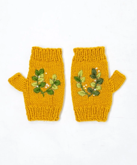 Fingerless Crochet Gloves - Multi Patterns - Green Leaves
