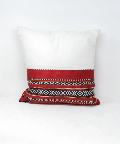 Decorative Cushion with Bedouin Embroidery - Multicolor - Beige & White