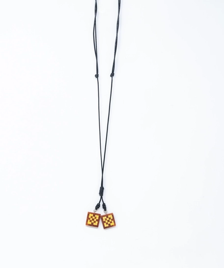 Leather Necklace With a Mosaic Wooden Pendant - Multi Pattern - Pattern 10