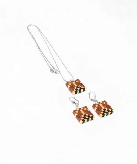 Wooden Necklace & Earrings Set - Multi Pattern - Pattern 2