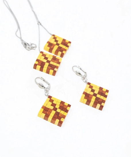 A Set of Wooden Necklace & Earrings - Multi Pattern - Pattern 5