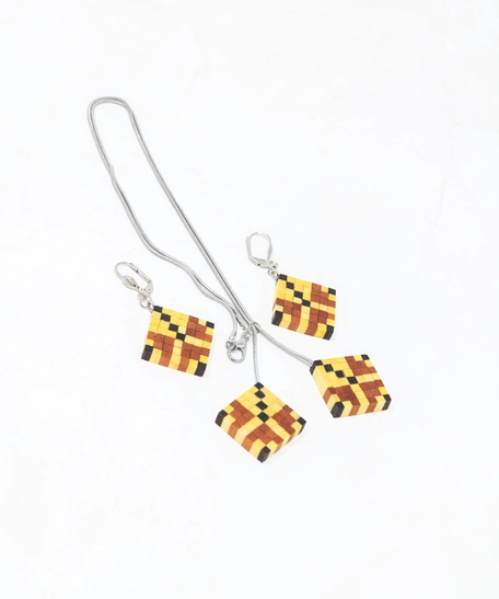 A Set of Wooden Necklace & Earrings - Multi Pattern - Pattern 5