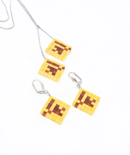 A Set of Wooden Necklace & Earrings - Multi Pattern - Pattern 5