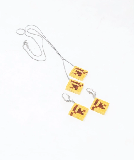 A Set of Wooden Necklace & Earrings - Multi Pattern - Pattern 5