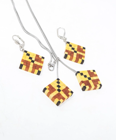 A Set of Wooden Necklace & Earrings - Multi Pattern - Pattern 5