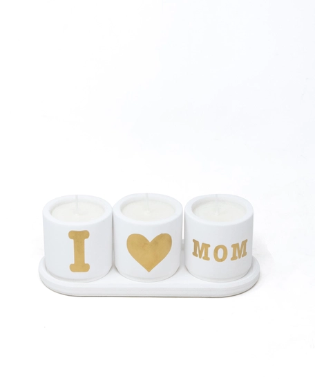 Set of Three Concrete Candles - I Love Mom