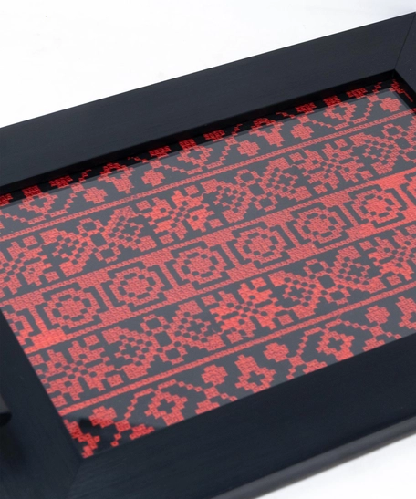 Wooden Tray with Peasant Embroidery