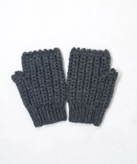 Crochet Fingerless Mittens - Grey