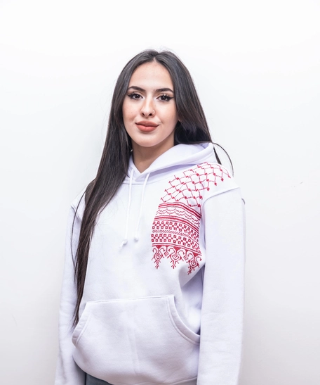 White Embroidered Hoodie - Shemagh Pattern - XL