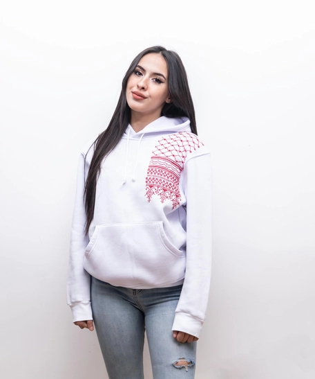 White Embroidered Hoodie - Shemagh Pattern - XL