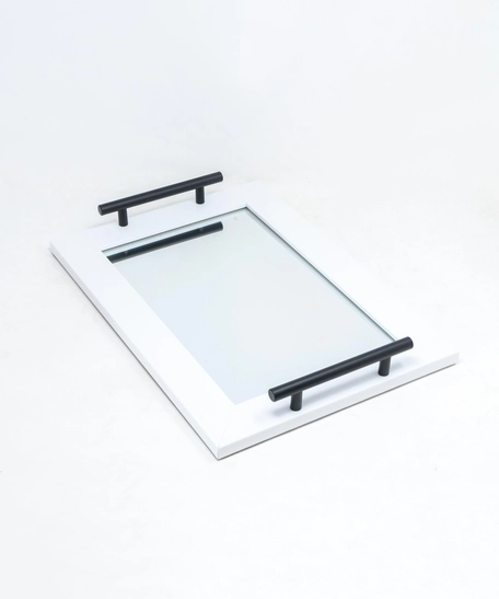 Wood Mirror Tray - Multicolor - White & Black