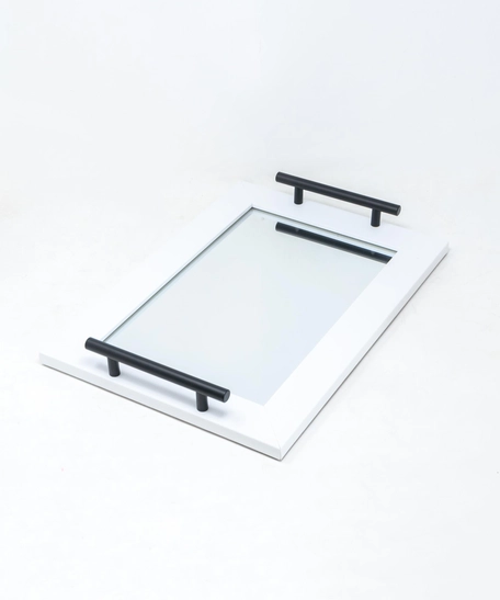 Wood Mirror Tray - Multicolor - White & Black