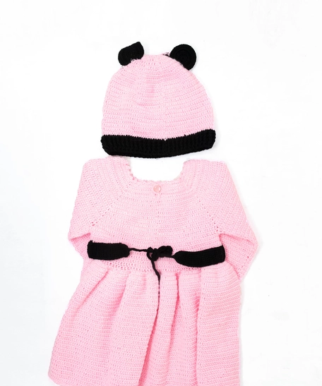 Crochet Dress and ’Mini Mouse Beanie - Pink & Black