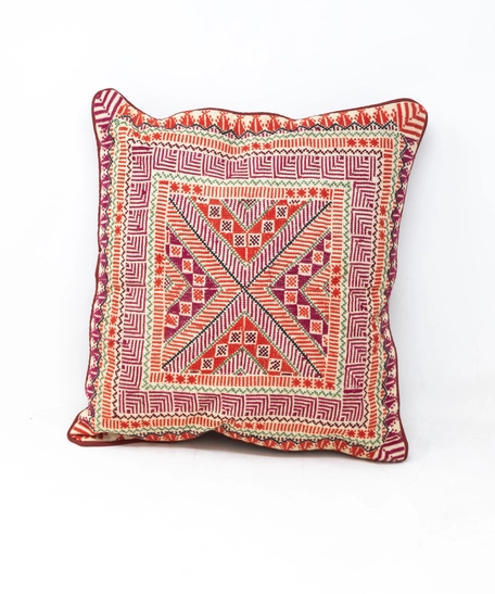 Red Embroidered Cushion Cover - Multi Pattern - Pattern 2 (Black)