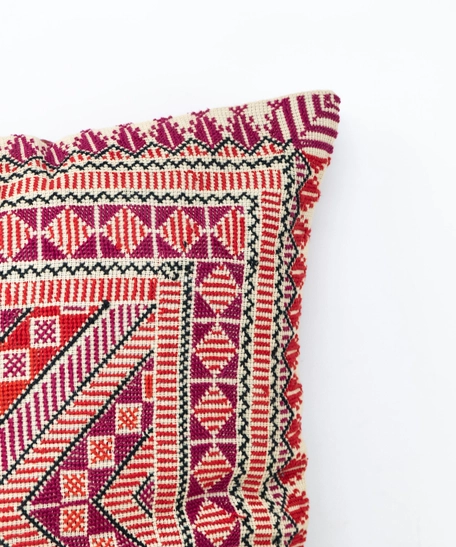 Red Embroidered Cushion Cover - Multi Pattern - Pattern 2 (Black)