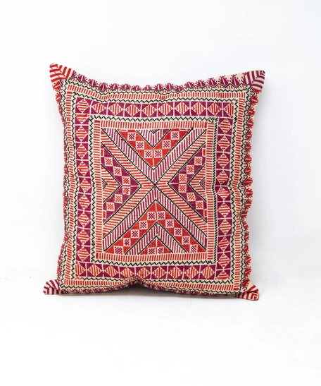 Red Embroidered Cushion Cover - Multi Pattern - Pattern 2 (Black)