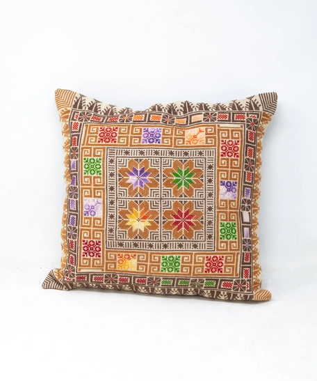 Embroidered Cushion Cover - Multicolor - Brown