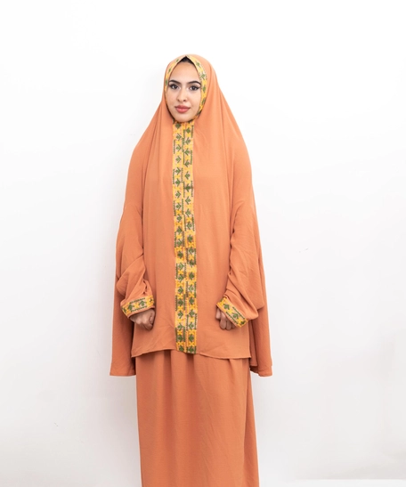 Embroidered Prayer Dress - Reddish Orange