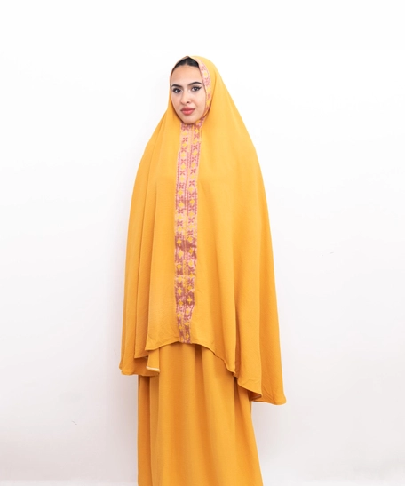 Embroidered Prayer Dress - Yellowish Orange